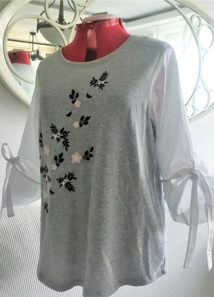 Блуза- свитшот  толстовка с рубашечными рукавами и с вышивкой  , l9 фото