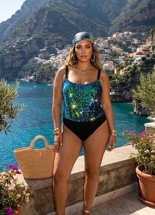 Сверкающее боди в пайетки shein curve, размер uk 20