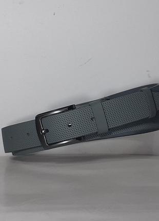 Ремінь 01.071.541 сірий шкіряний (127 х 3,5 см) з чорною пряжкою, з накаткою «крап»