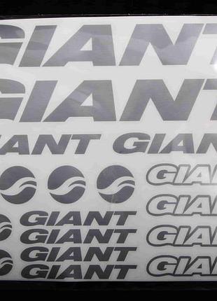 Наклейка набор на велосипед "giant" серебр.