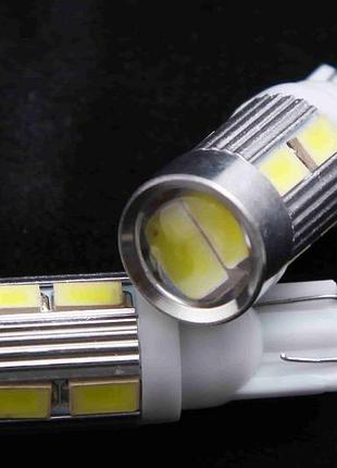 Лампа діодна 24 в безцінь. t10 10-smd 5630 скло з лінзою та радіатором "led" (2 шт.)