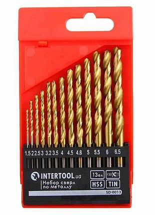 Набір свердел по металу 13 од. "intertool" 1.5-6.5 мм (покриття ti)