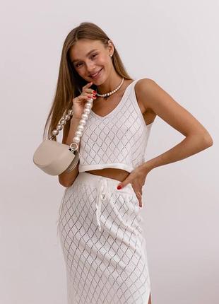 Вязаный пляжный комплект  костюм топ и юбка пряжа хлопок