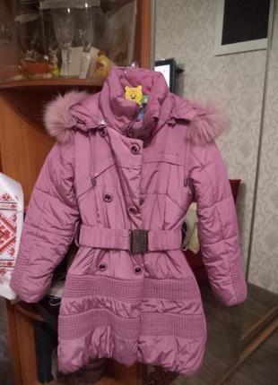 Тепле зимове пальтечко для дівчинки 128р