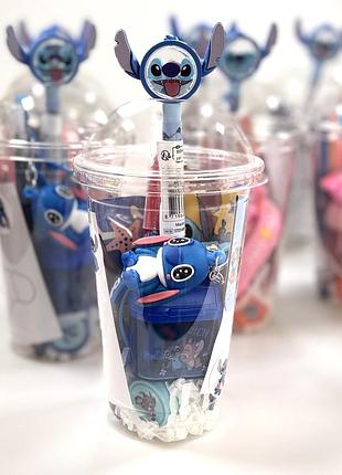 Подарунковий набір stitch стакан з канцелярією - сюрприз для дитини