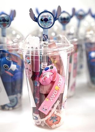 Подарунковий набір stitch стакан з канцелярією - сюрприз для дитини