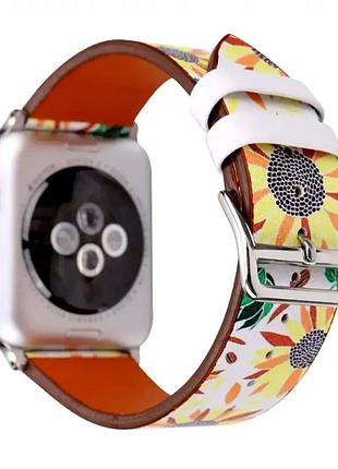 Ремешок кожаный 38 40 41 мм для apple watch flower pattern fresh leaves