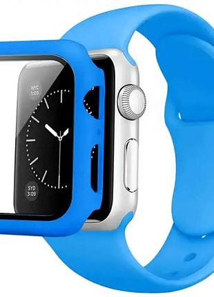 Ремешок силиконовый для apple watch 42 мм водостойкий легкий для спорта повседневного использования голубой