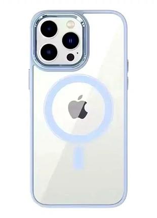 Чехол силиконовый для iphone 15 pro прозрачный с magsafe защита от ударов синий