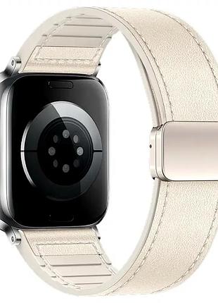 Ремешок силиконовый для apple watch 44 45 46 49 мм с кожаным верхом магнитная застежка для удобного ношения черный
