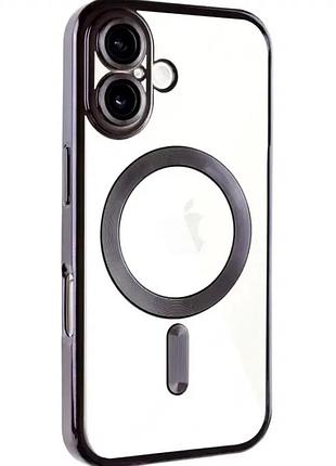 Чехол противоударный для iphone 16 electroplate черный защита от ударов и царапин с magsafe