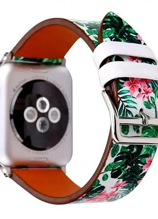 Ремешок leather series flower pattern для apple watch 38 40 41 мм натуральная кожа красный цветочный узор