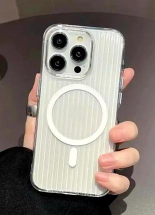 Чехол противоударный для iphone 13 pro max рифленый белый защита от ударов и царапин с magsafe