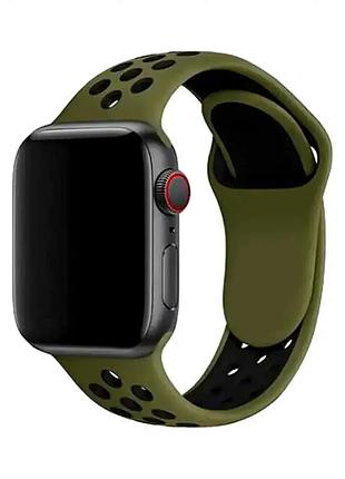 Ремешок sport силиконовый для фитнеса apple watch series 3 4 7 8 оливково-зеленый черный