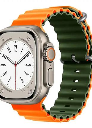 Ремешок ocean band для apple watch 42 44 45 49 мм активный спорт резина оливковый оранжевый