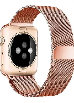Ремешок milanese loop для apple watch 42 44 45 49 мм удобный из металла розовое золото
