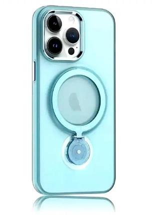 Чехол силиконовый для iphone 14 pro max с подставкой magsafe защита от ударов синий