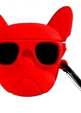 Чехол силиконовый для airpods защита милый прочный универсальный emoji red dog