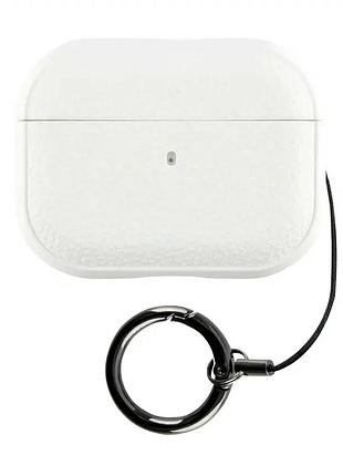 Чехол кожаный для airpods 4 защита от повреждений с кольцом белый