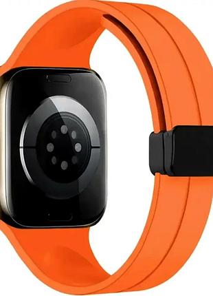 Ремешок magic lock для apple watch 42 44 45 49 мм надежная фиксация оранжевый для спорта