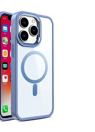 Чохол силіконовий для iphone 14 pro прозорий з magsafe захист ударів синій