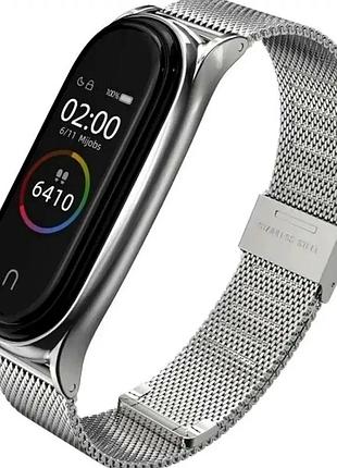 Ремешок milanese loop для xiaomi mi band 7 регулируемая длина металлический сплав серебристый