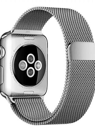 Ремешок milanese loop для apple watch 38 40 41 мм магнитный крепеж серебристый