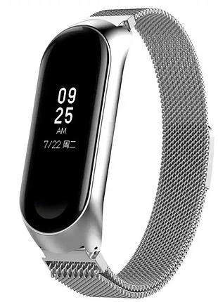 Ремешок milanese loop регулируемый магнитный для фитнеса xiaomi mi band 5 6 серебристый