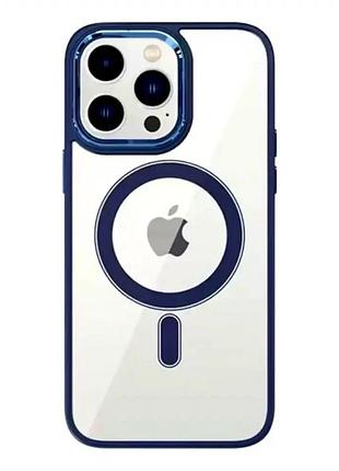Чохол силіконовий для iphone 15 прозорий з magsafe захист від ударів сині акценти