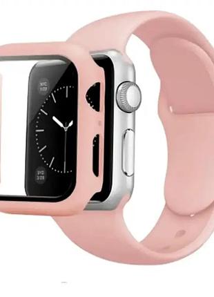 Ремешок силиконовый для apple watch 45 мм защита от повреждений фитнес повседневное использование розовый