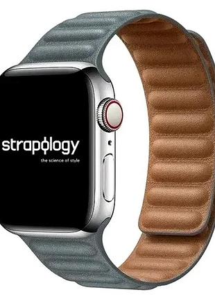 Ремешок leather link для apple watch 38 40 41 мм из натуральной кожи для смарт-часов серый