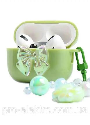 Чехол силиконовый противоударный для airpods pro защита от ударов и царапин bow зеленый