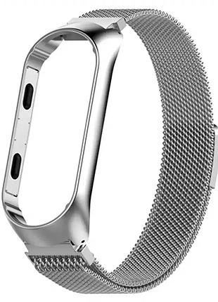 Ремінець milanese loop для фітнес-трекера регулювання довжини xiaomi mi band 3 4 металевий сріблястий