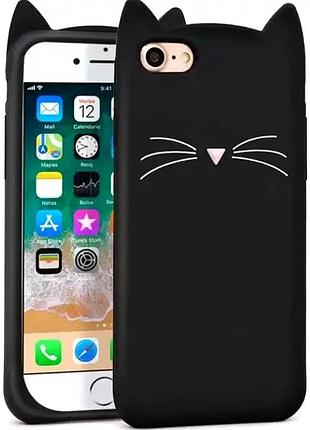 Чехол силиконовый для iphone 7 8 черный с защитой от царапин и падений в виде кота с ушками и усами