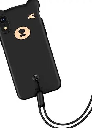 Чехол силиконовый для iphone xr защита от ударов черный с дизайном медвежонка