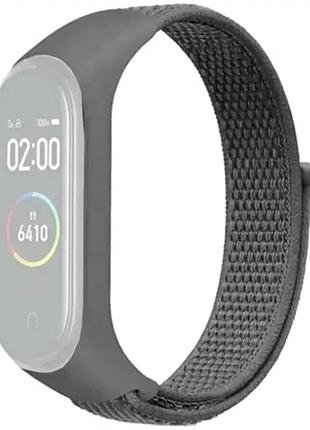 Ремешок nylon для фитнеса и активного отдыха совместимый с xiaomi mi band 5 6 7 прочный серый