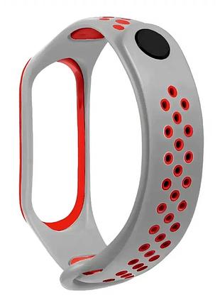 Ремінець силіконовий для тренувань xiaomi mi band 3 4 вологостійкий сірий червоний