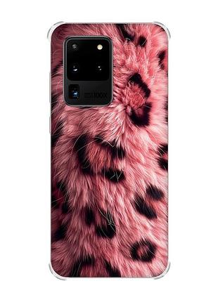 Чехол с утолщёнными углами на samsung galaxy s20 ultra розовый мех (принт 397)