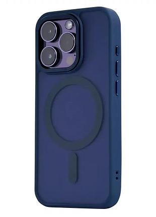 Чехол противоударный для iphone 14 pro силиконовый темно-синий защита от ударов и падений magsafe