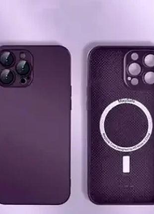 Чехол силиконовый для iphone 14 plus защитный противоударный с микрофиброй и magsafe глубокий фиолетовый