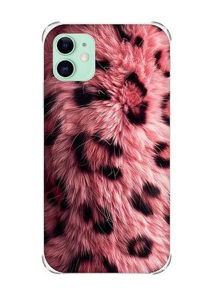 Чохол з потовщеними кутами на iphone 11 рожеве хутро (принт 397)