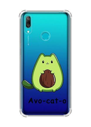 Чехол с утолщёнными углами на huawei y7 2019/y7 prime 2019 :: котик авокадо (принт 306)
