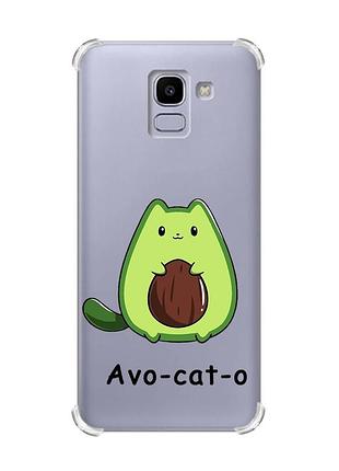 Чехол с утолщёнными углами для samsung galaxy j6 (2018) j600f :: котик авокадо (принт 306)