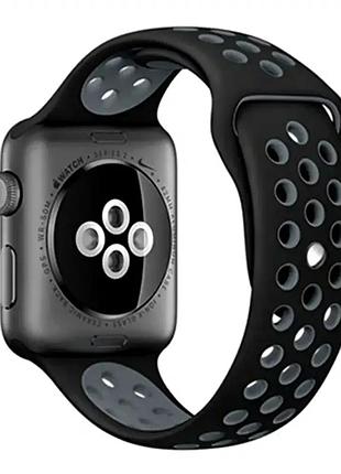 Ремінець sport силіконовий для спорту та активного відпочинку apple watch 42 44 49 мм чорний сірий