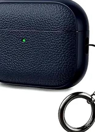 Чехол кожаный для airpods pro 2 защита от повреждений кольцо синий