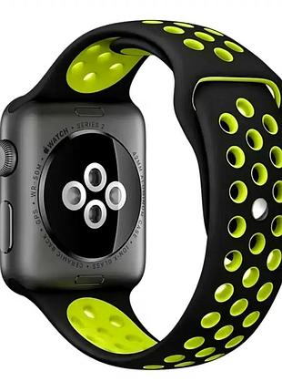 Ремешок sport для apple watch 42 44 45 49 мм силиконовый для спорта черный с желтыми акцентами