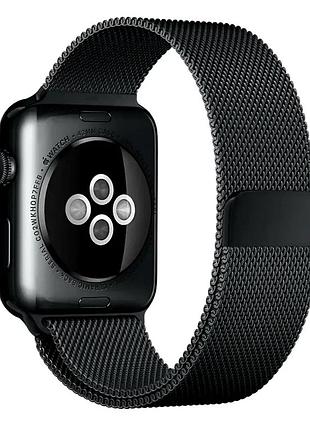 Ремешок milanese loop для apple watch 42 44 45 49 мм магнитный черный с регулировкой длины