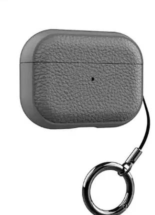 Чехол кожаный для airpods pro защита удобное ношение кольцо серый