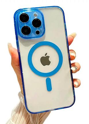 Чохол протиударний для iphone 15 pro прозорий із магнітним кріпленням захист від ударів синій
