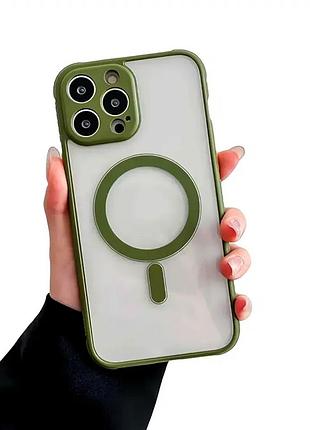 Чехол силиконовый для iphone 14 pro max противоударный защита от падений зеленый с поддержкой magsafe